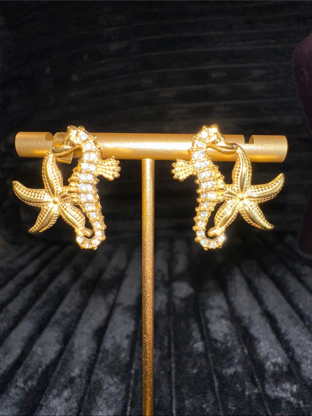 Kenneth Jay Lane Gold Seahorse & Starfish Crystal Drop Earrings